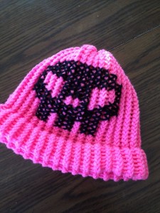 Pink with Black Skull knit hat
