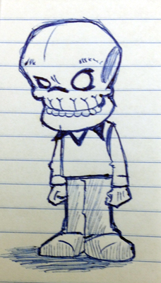 work doodle big head skull