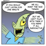 A full-body black-and-white ink illustration on white paper with light blue pencil underdrawing visible. A cartoon female character is captured mid-jump in a dynamic, exuberant pose — both arms thrown wide above her head, one knee bent upward, feet pointed. She has long hair pulled back in a high ponytail, wide eyes squeezed with delight, and a broad open-mouthed grin radiating pure joy. She wears a fitted top and hatched striped leggings with small flat shoes. The overall energy of the drawing is loose, lively, and celebratory, with confident ink linework conveying uninhibited happiness and movement.