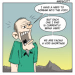 A Madscott comic showing a man screaming with his mouth wide open, declaring "I have a need to scream into the void! But everyone that I find is currently being used! We are facing a void shortage."